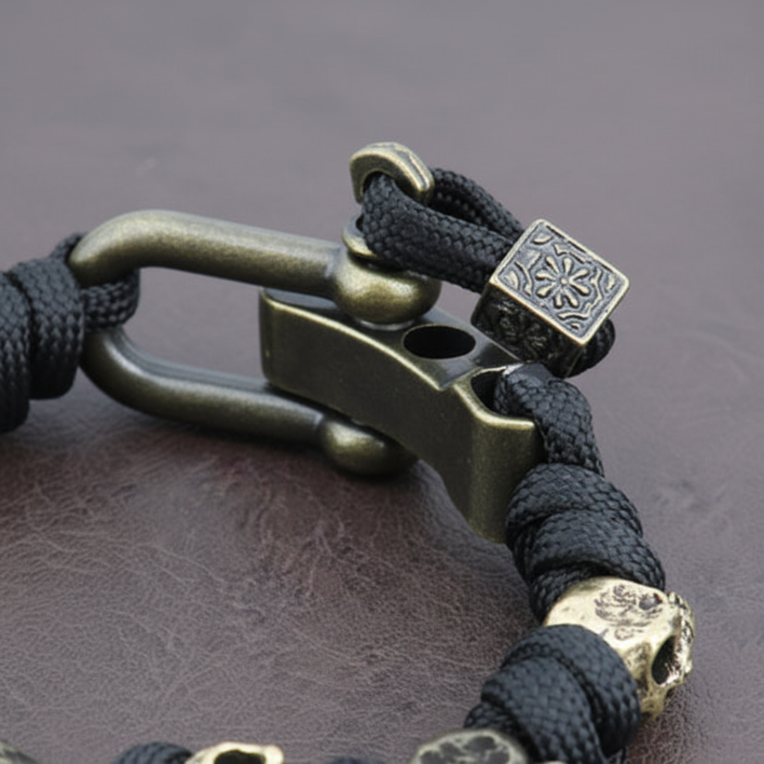 Bracciale Uomo Paracord con Teschi in Metallo Bronzo