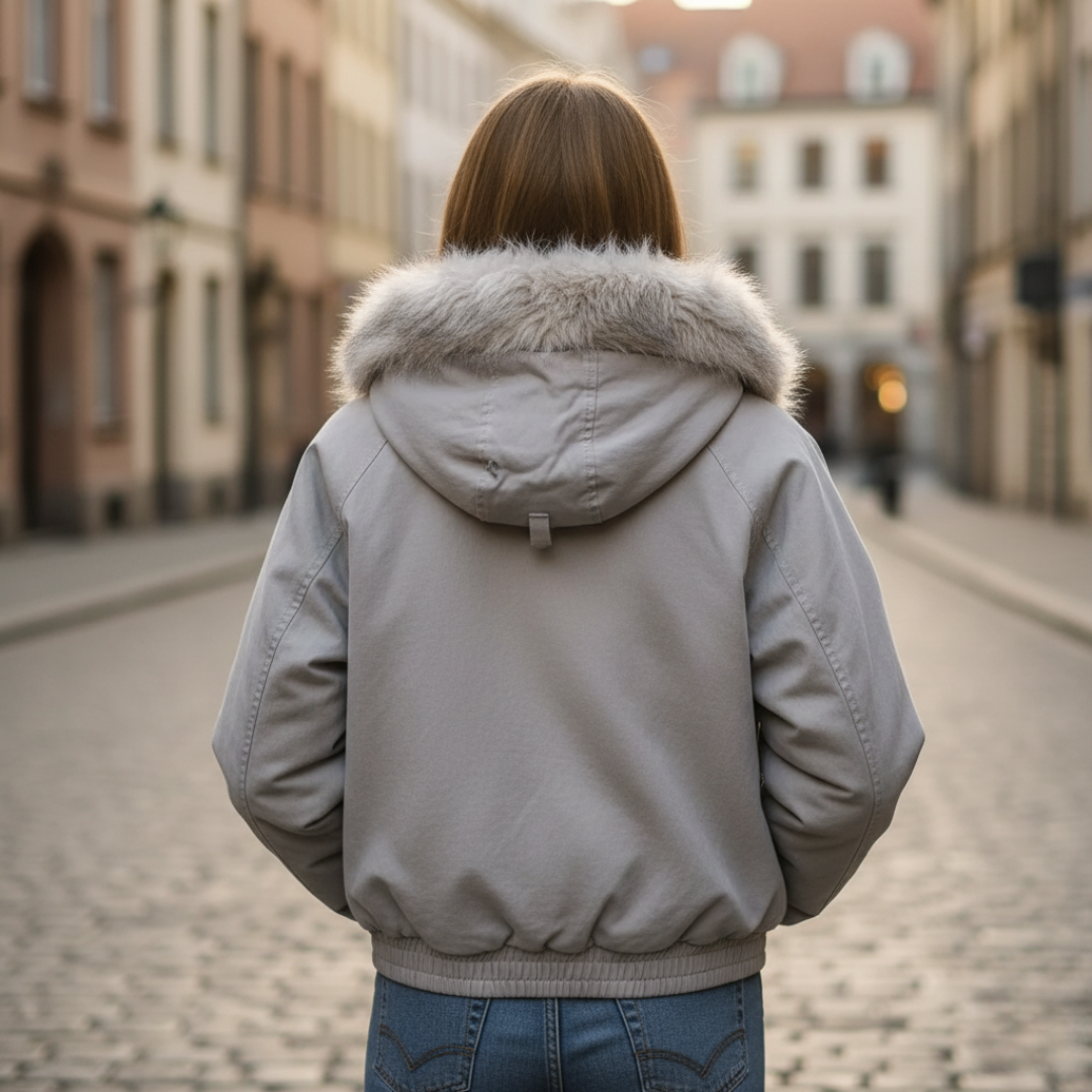 Giacca Bomber Donna con Cappuccio in Tessuto