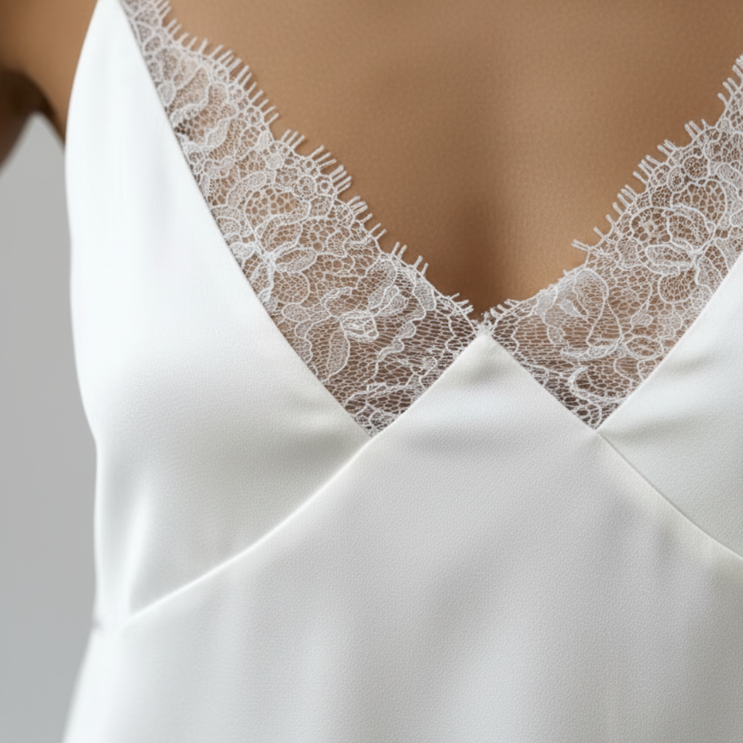 Abito Mini Sottoveste Donna in Raso Bianco con Scollo a V