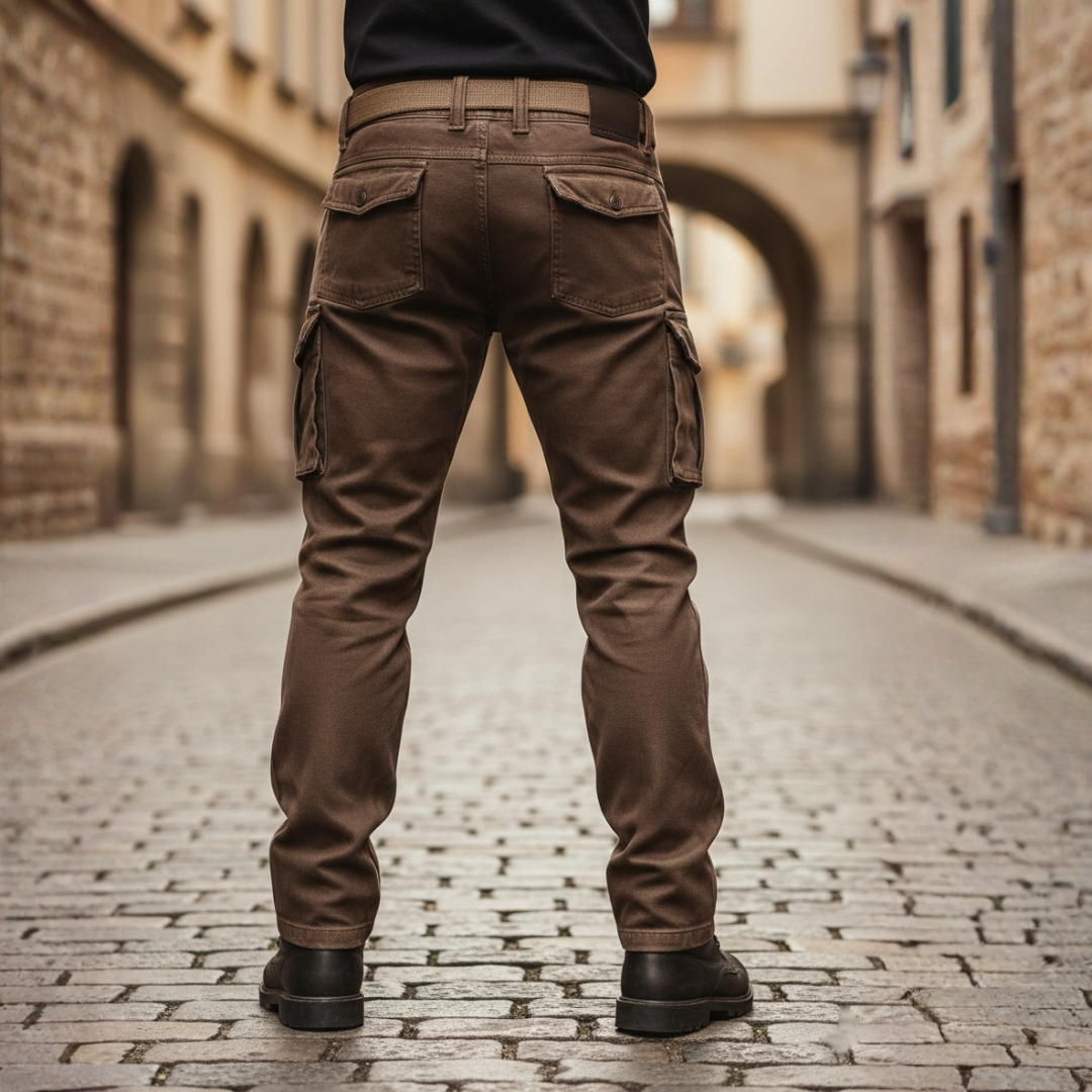 Pantaloni Utility Uomo Isolati Gamba Dritta Foderati in Pile Marrone