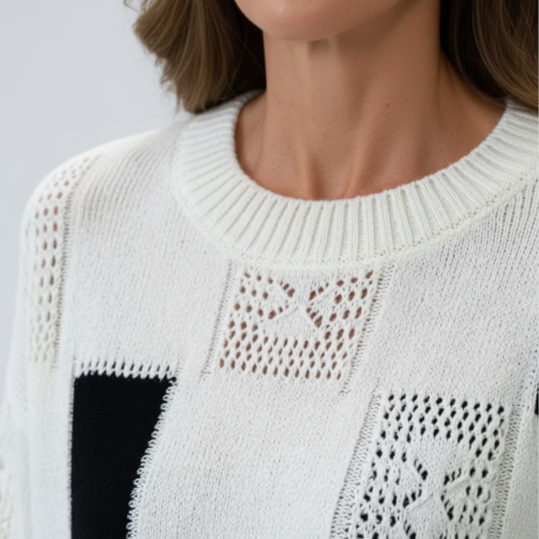 Maglione Donna in Misto Morbido Geometrico Bianco e Nero