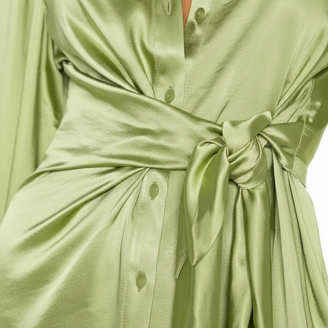 Abito a Camicia Donna in Raso Verde
