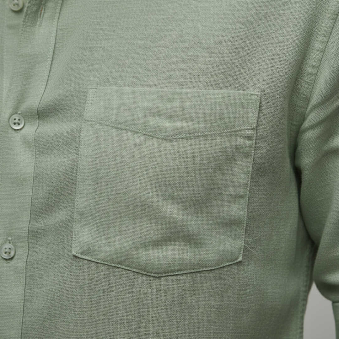 Camicia Uomo in Lino Collo Coreana Manica Corta Slim Fit