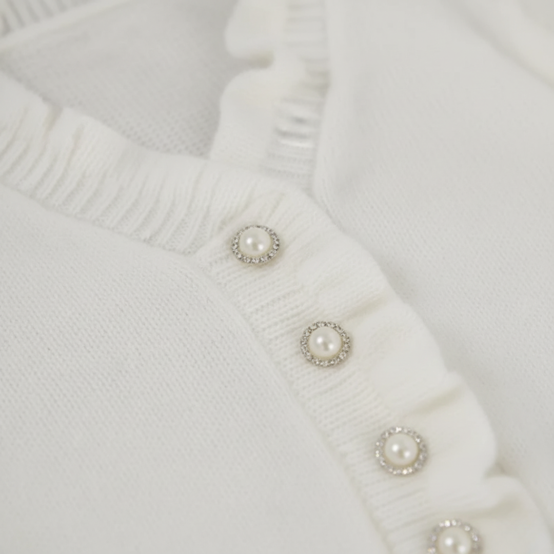 Maglione Donna Bianco Misto Volant Perle