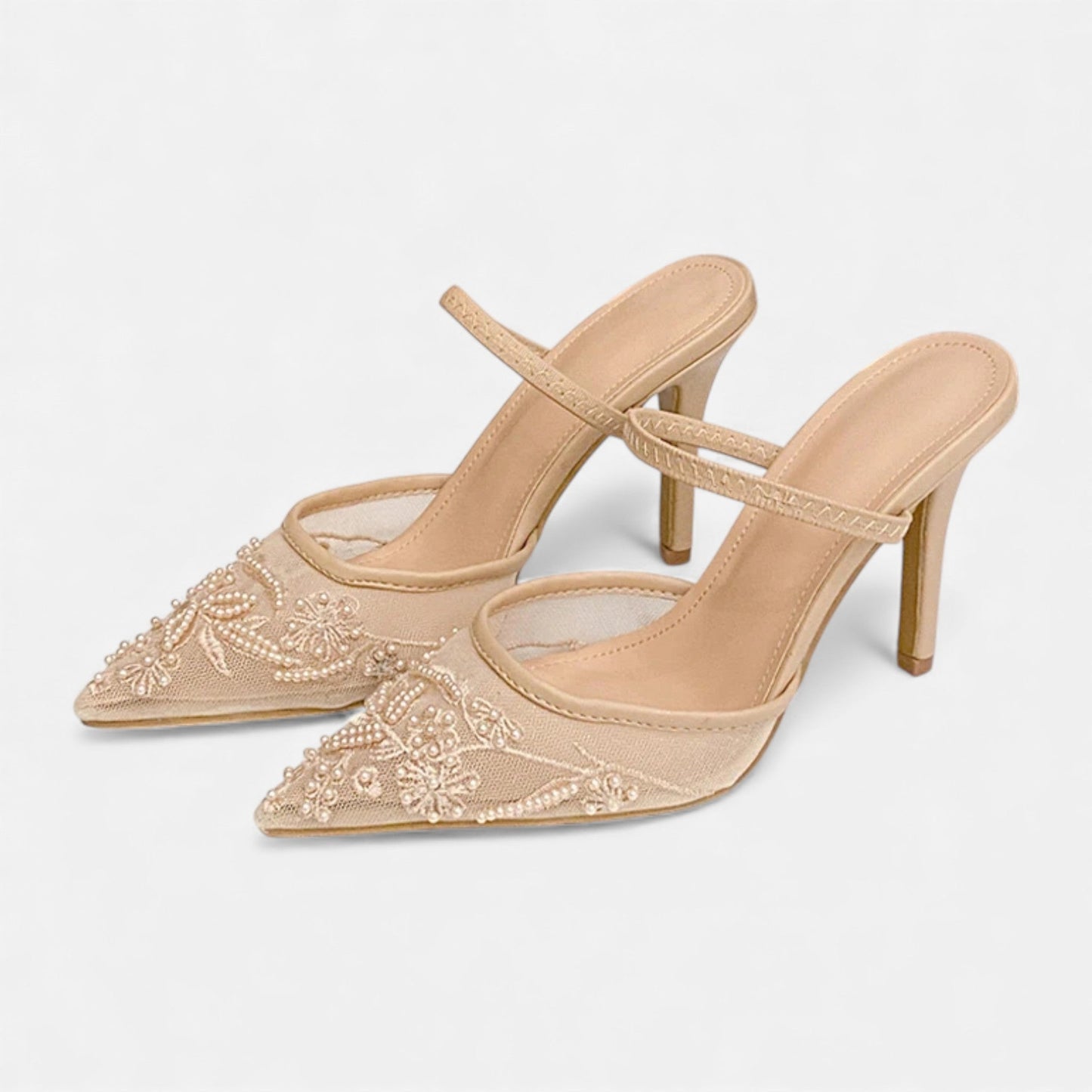 Décolleté Donna Mesh Ricamate Punta A Punta Slip-On Tacco Stiletto