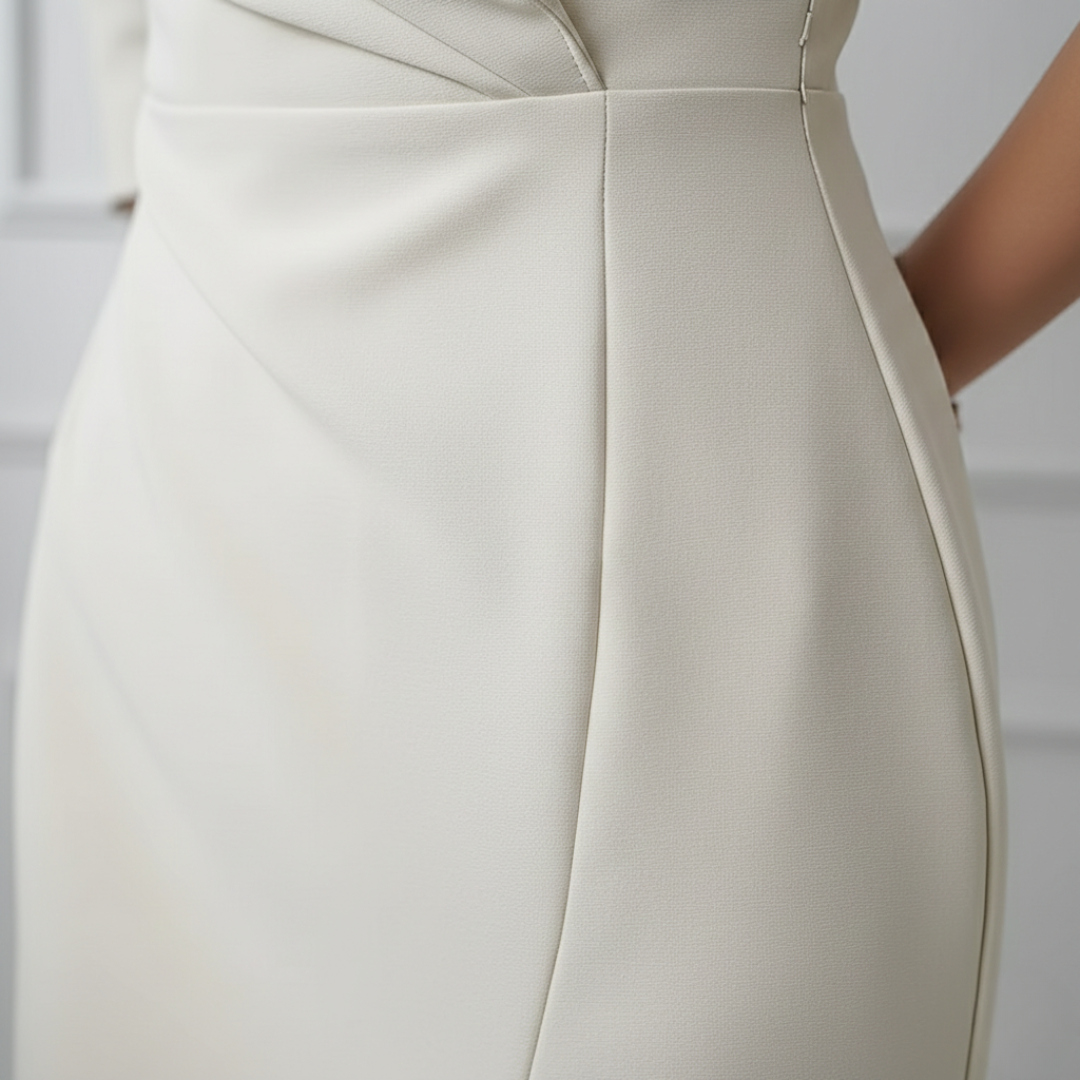 Abito Midi Donna Scollo a V Maniche a Metà Lunghezza Crema