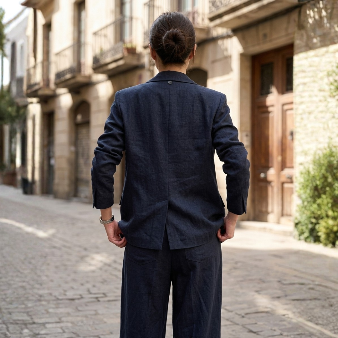 Completo Donna Blazer e Pantaloni in Lino e Cotone Primavera
