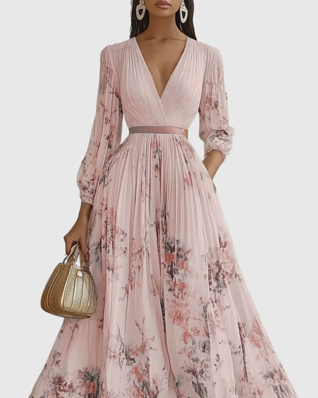 Abito Donna Raso Plissettato Elegante Maxi Dress