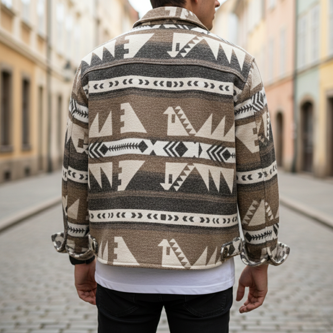 Giacca Uomo in Flanella con Motivo Geometrico Marrone e Beige