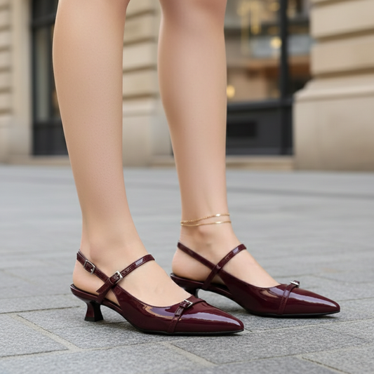 Décolleté Slingback a Punta con Tacco a Rocchetto e Fibbia Donna