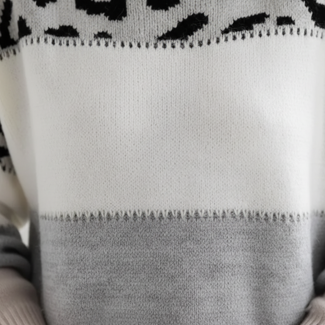 Maglione donna maculato color block girocollo