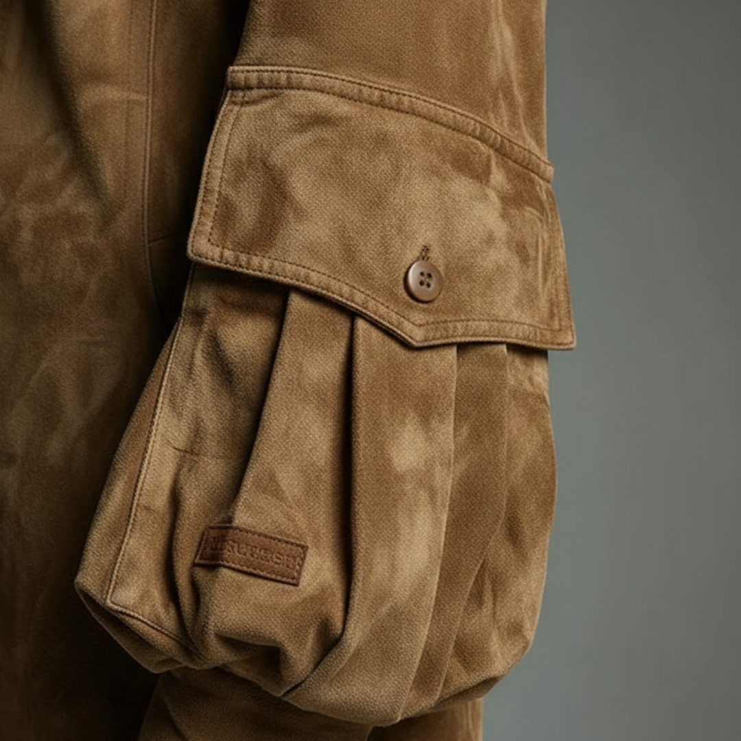 Abito Mini Oversize Donna in Scamosciato con Collo Alto e Maniche a Lanterna