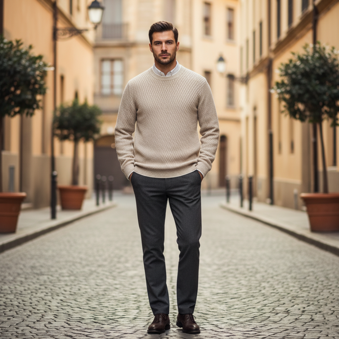 Pullover Uomo Girocollo Trama Melange