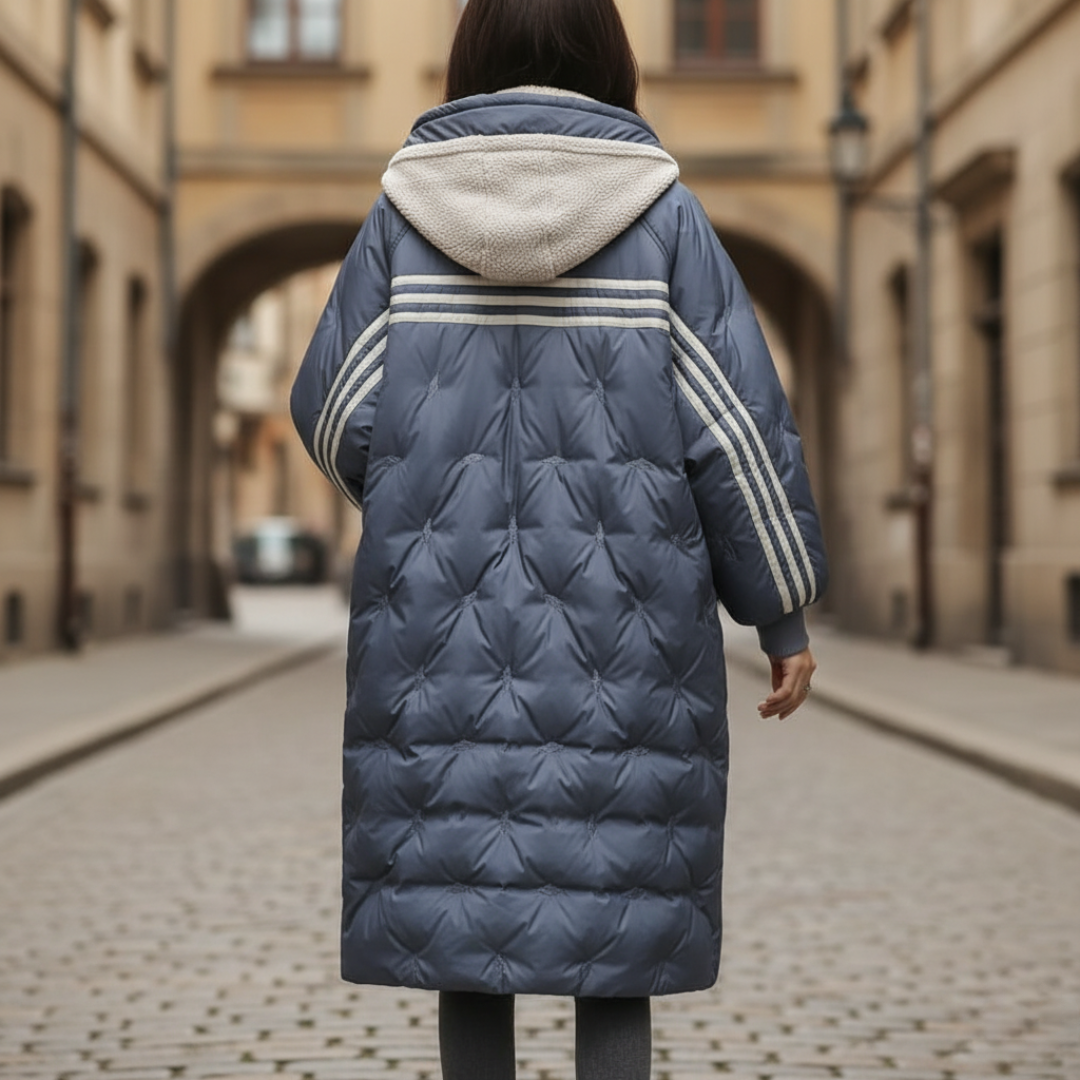 Piumino Lungo Donna in Tessuto Tecnico con Cappuccio