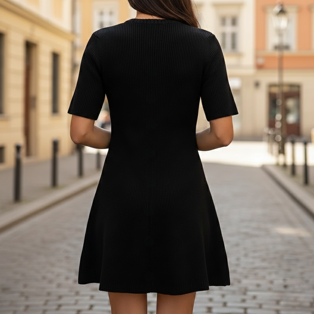 Abito Mini in Maglia Elegante con Bottoni in Metallo Donna