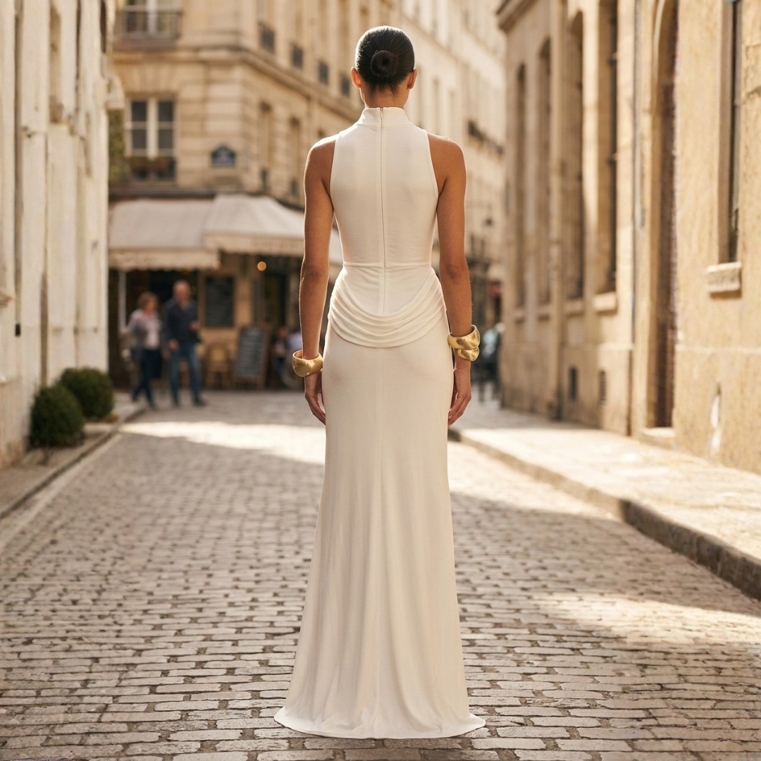 Abito Maxi Donna Cerimonia senza Maniche con Spacco