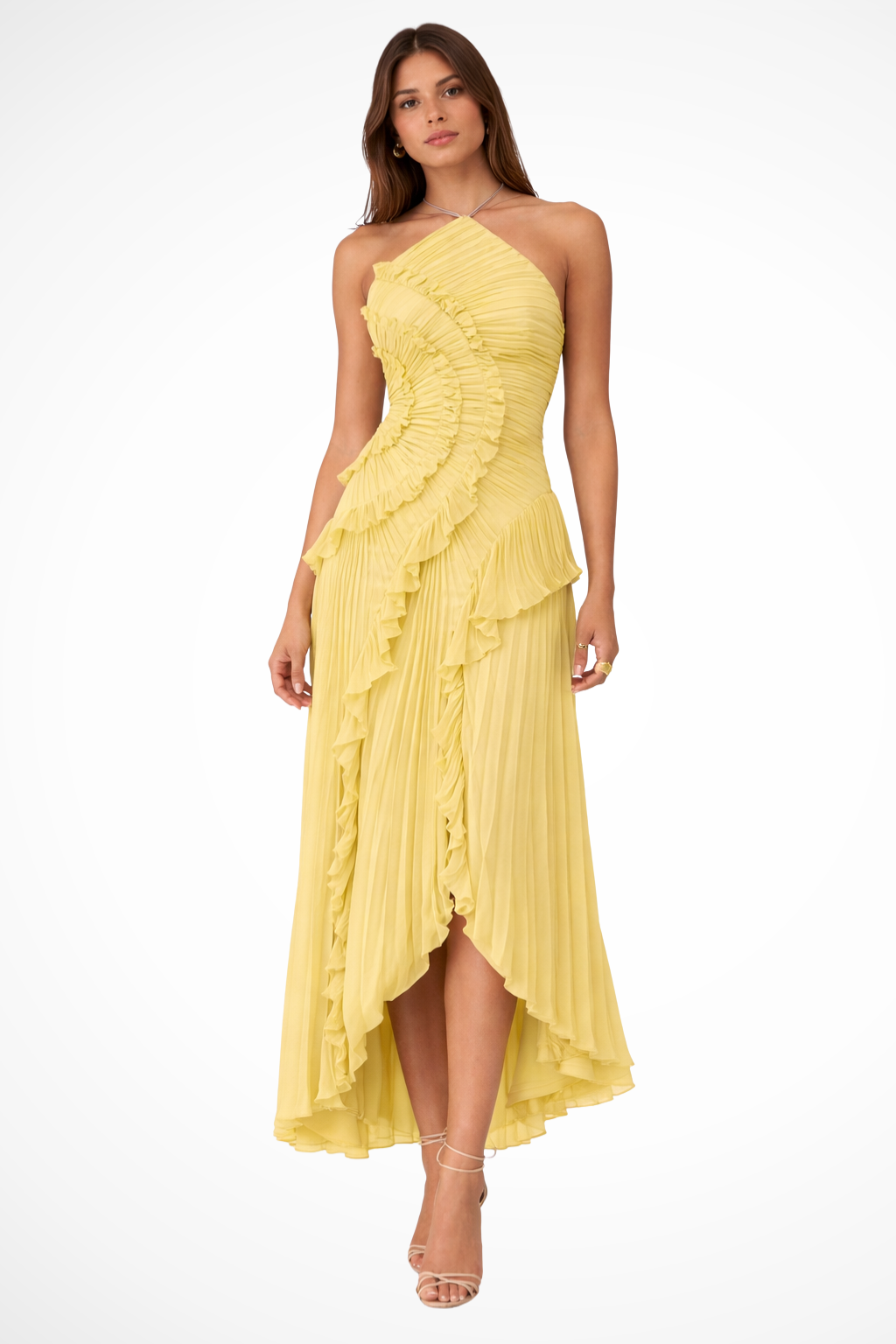 Abito Donna Raso Smanicato Rouches Maxi Cerimonia Estiva