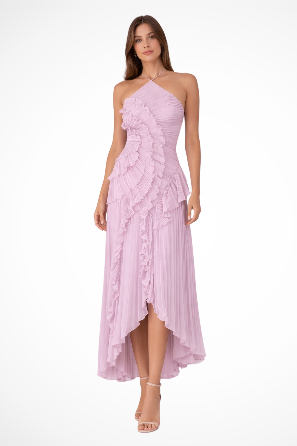 Abito Donna Raso Smanicato Rouches Maxi Cerimonia Estiva