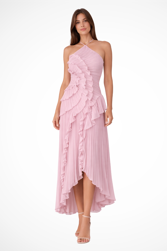 Abito Donna Raso Smanicato Rouches Maxi Cerimonia Estiva