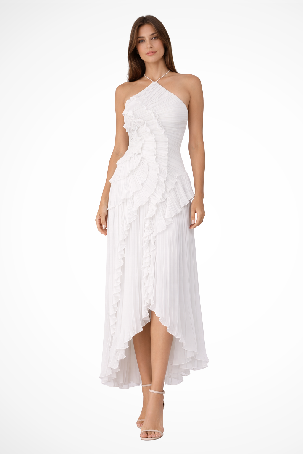 Abito Donna Raso Smanicato Rouches Maxi Cerimonia Estiva