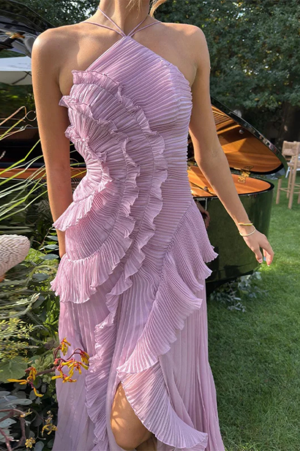 Abito Donna Raso Smanicato Rouches Maxi Cerimonia Estiva