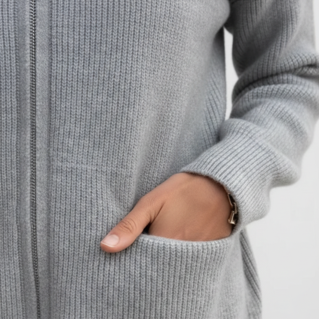 Cardigan Donna in Maglia con Zip e Tasche Frontali