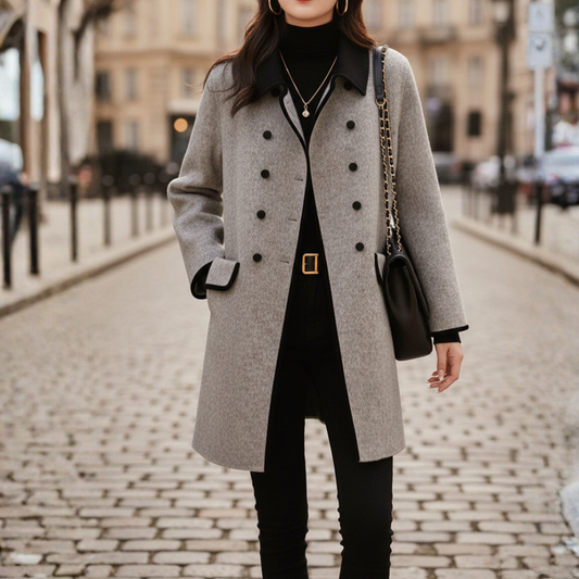 Cappotto Donna Invernale Tweed Lana Doppio Petto Grigio