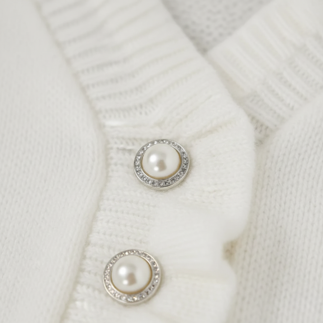 Maglione Donna Bianco Misto Volant Perle