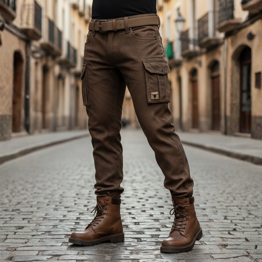 Pantaloni Utility Uomo Isolati Gamba Dritta Foderati in Pile Marrone