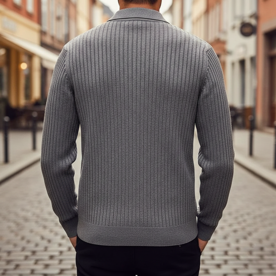 Polo a Manica Lunga in Lana Merino con Zip Uomo