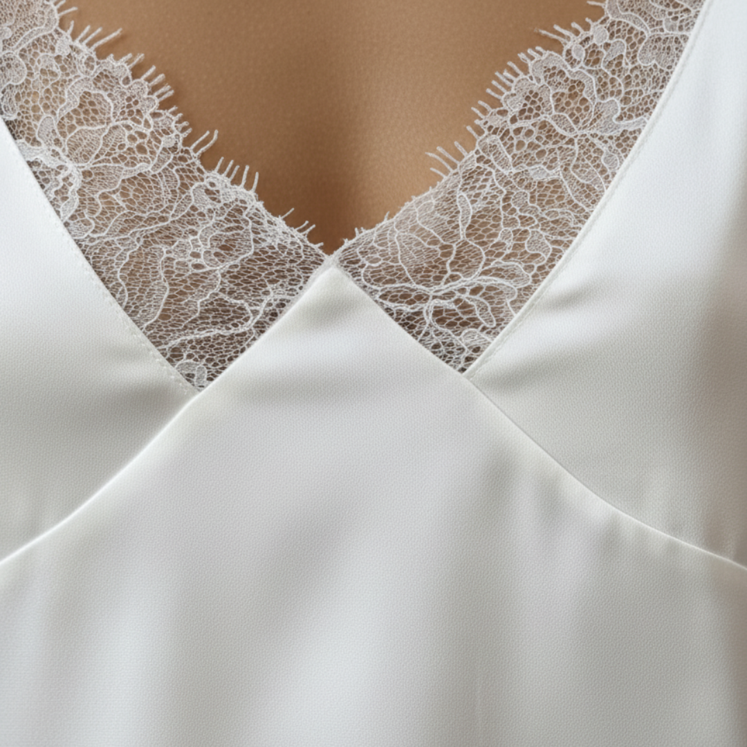 Abito Mini Sottoveste Donna in Raso Bianco con Scollo a V
