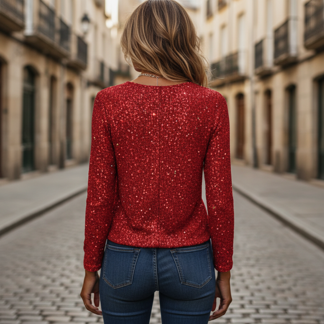 Maglione Donna Scollo V Tessuto Glitter