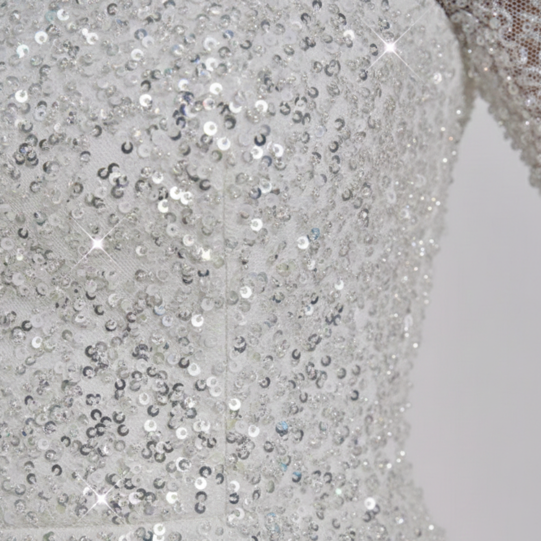 Abito Mini Donna Sparkling Maniche Lunghe Bianco Argento