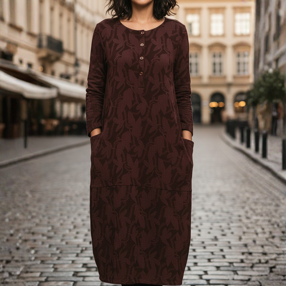 Vestito donna midi con maniche lunghe e tasche