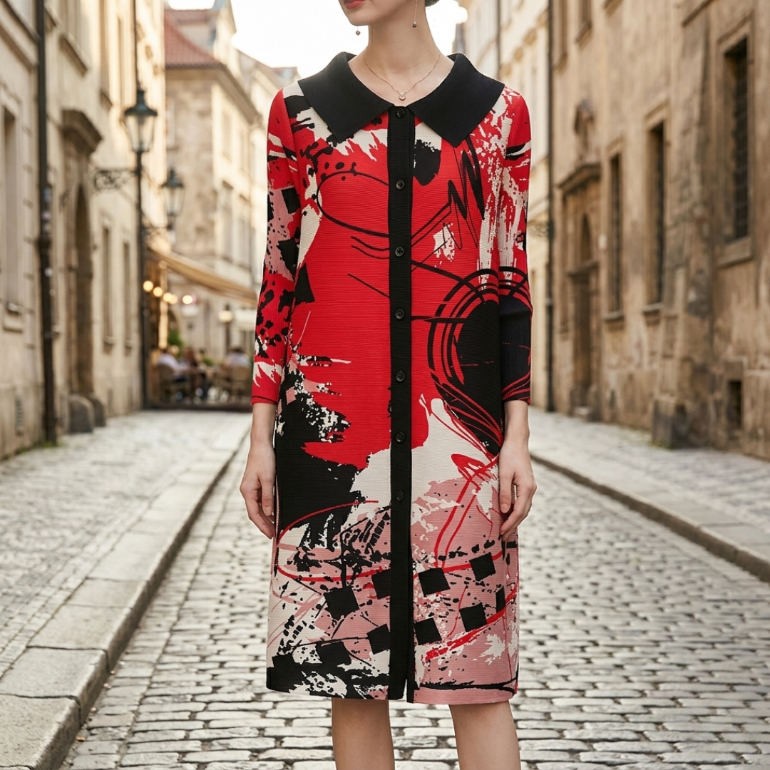 Abito Lungo Donna Drappeggiato Maniche Lunghe Pliche