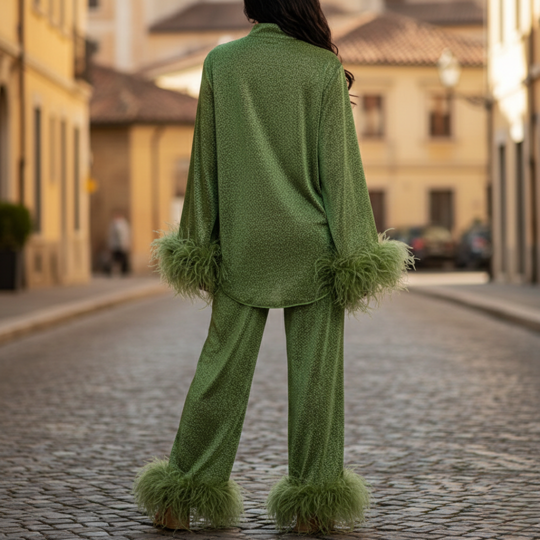 Set da Notte Donna con Dettagli in Piume