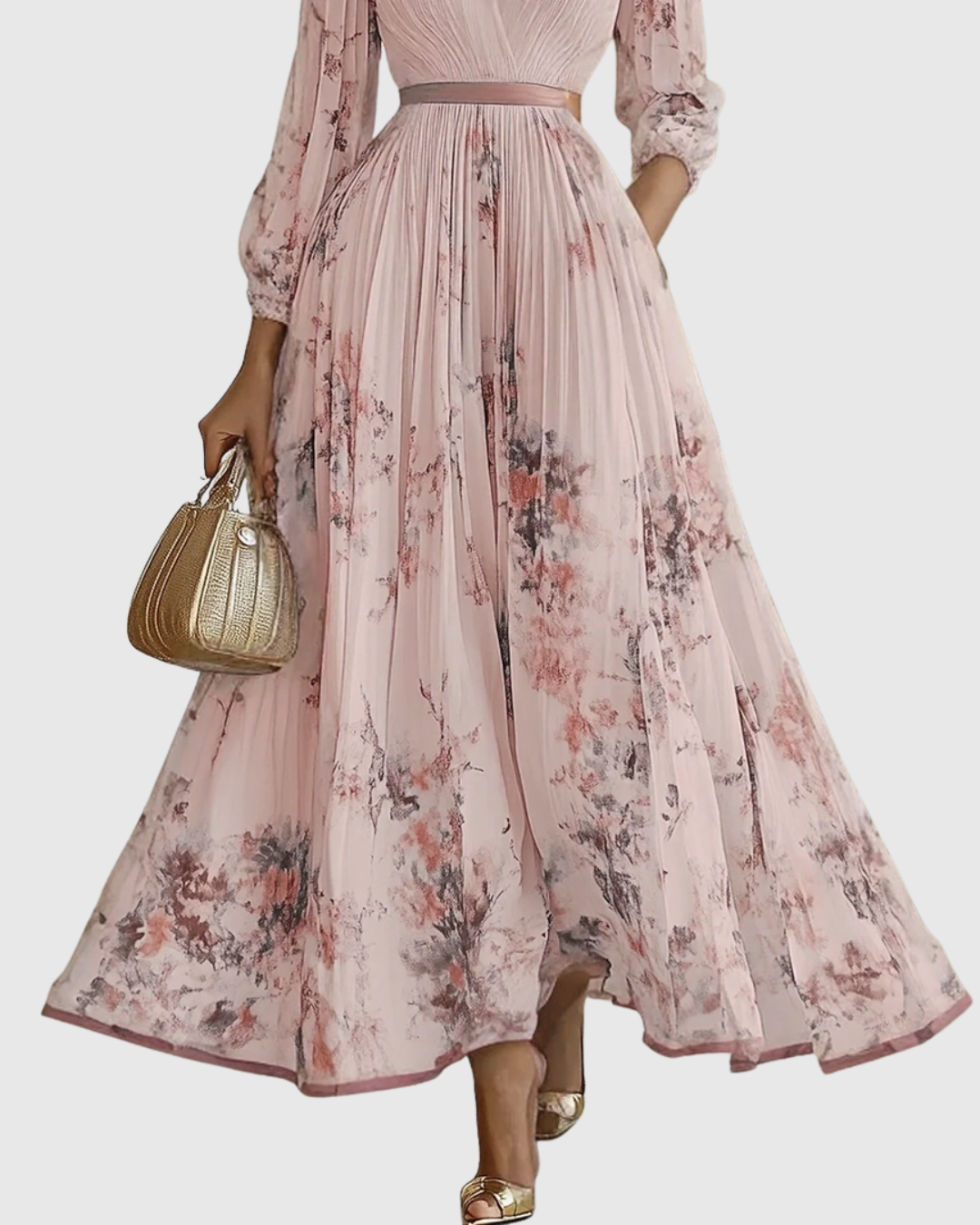 Abito Donna Raso Plissettato Elegante Maxi Dress