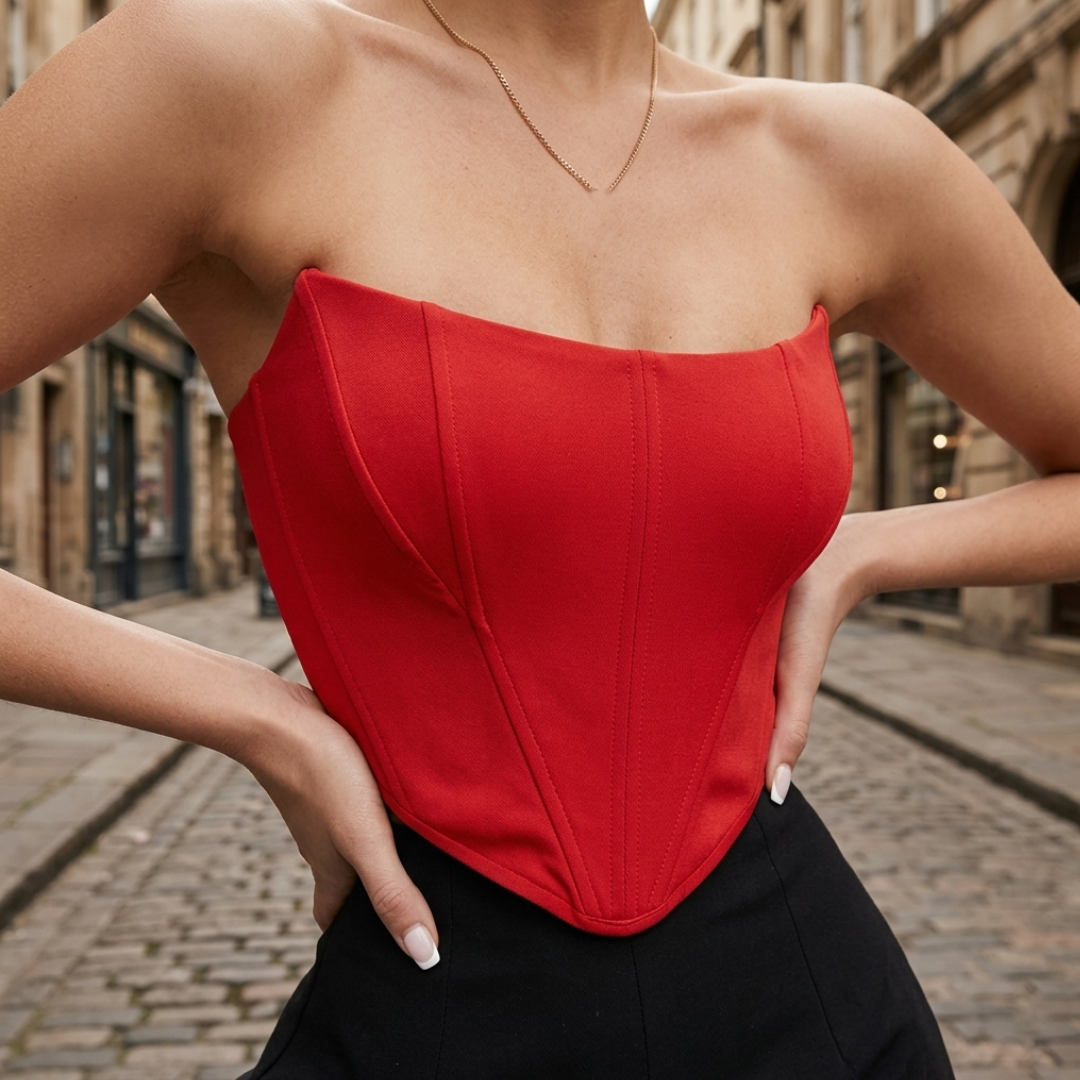 Top Corsetto Crop Senza Maniche Scollo Barca Donna