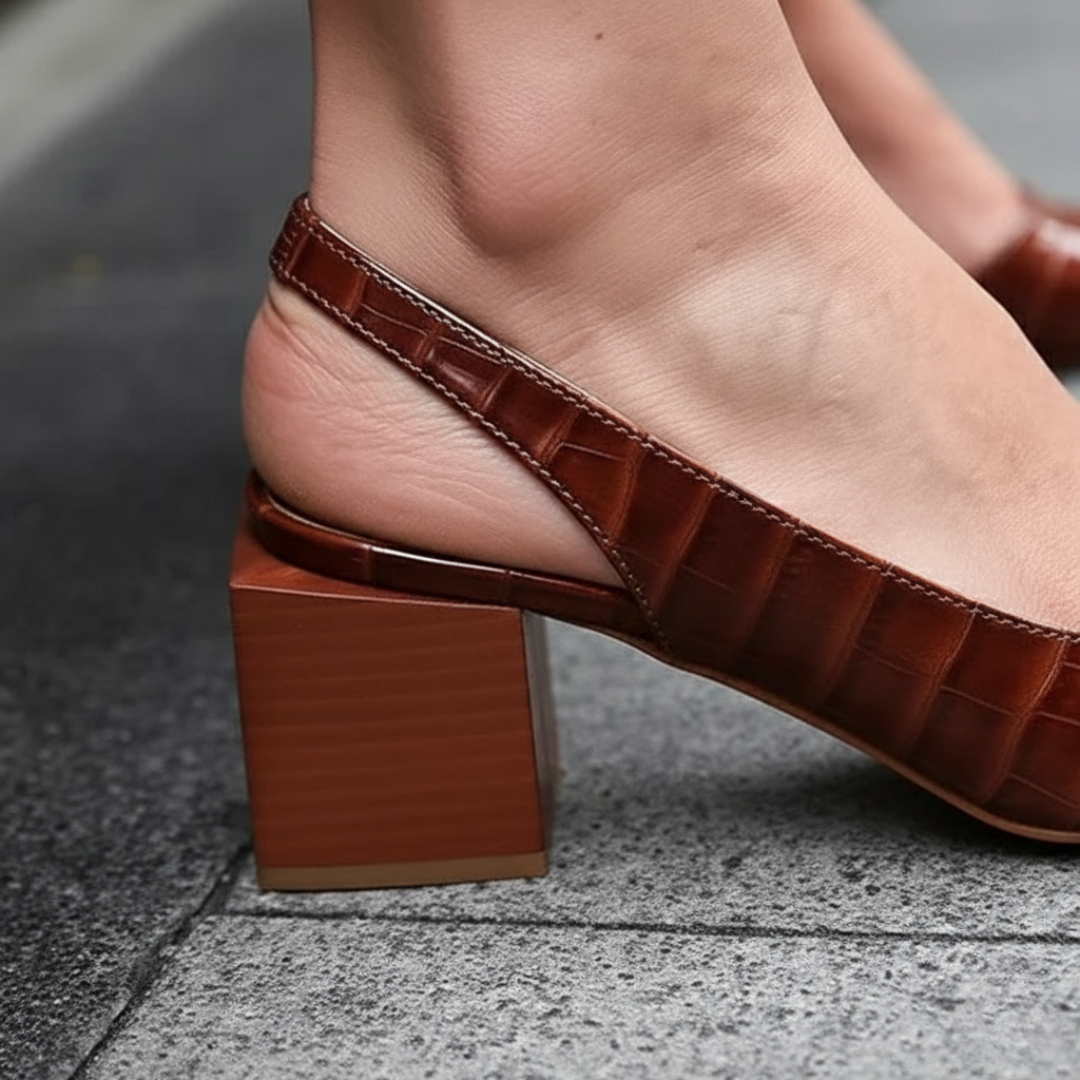 Scarpe Slingback Donna Tacco Largo Effetto Coccodrillo