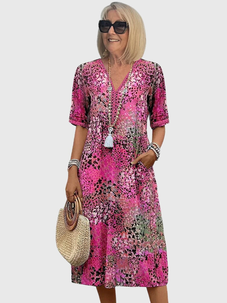 Abito Donna Floreale Midi Smanicato Elegante