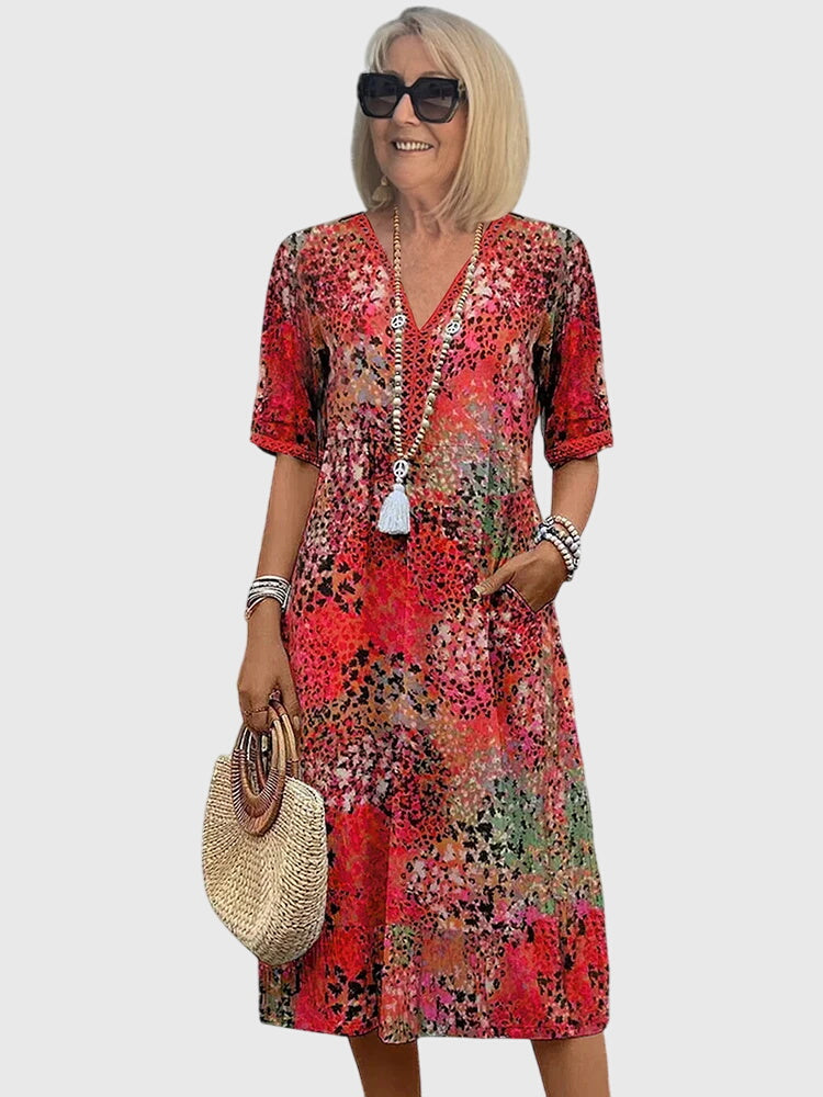 Abito Donna Floreale Midi Smanicato Elegante