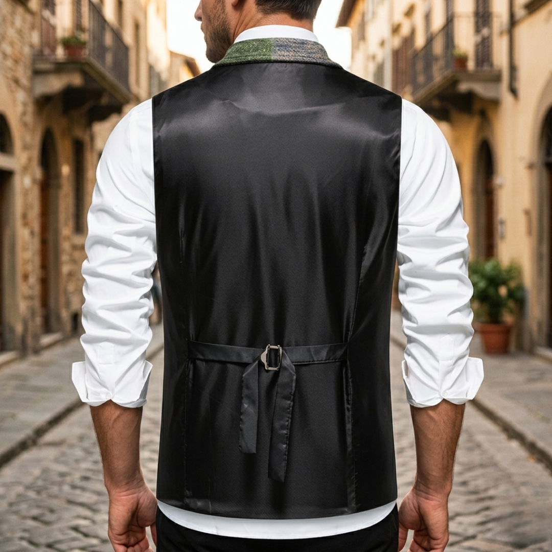 Gilet Elegante Completo Tweed Uomo Slim Fit Patchwork