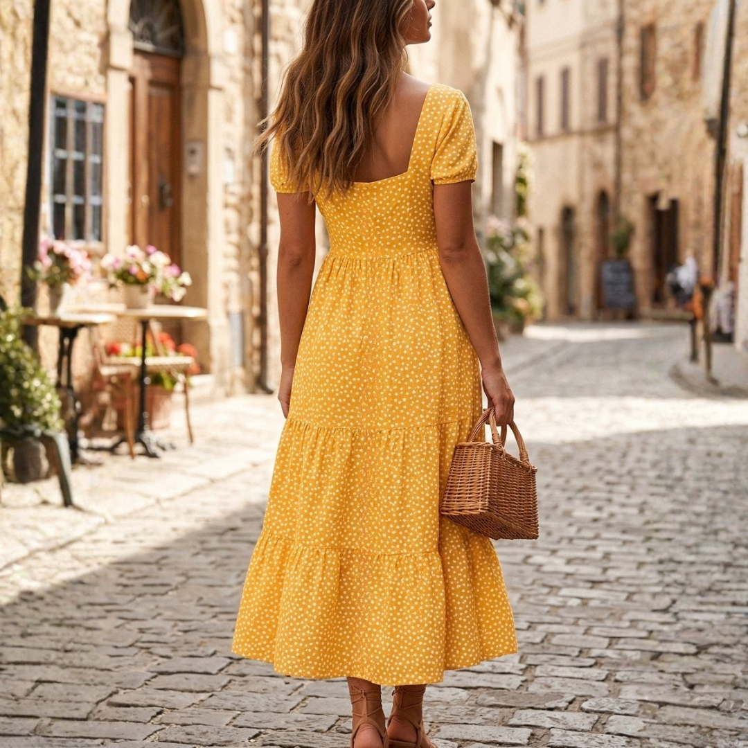 Abito Maxi Donna Estivo Floreale Scollo Quadrato