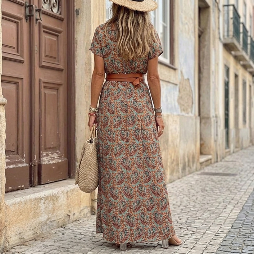 Abito Midi Donna Estivo Floreale Scollo V Maniche Sbuffo