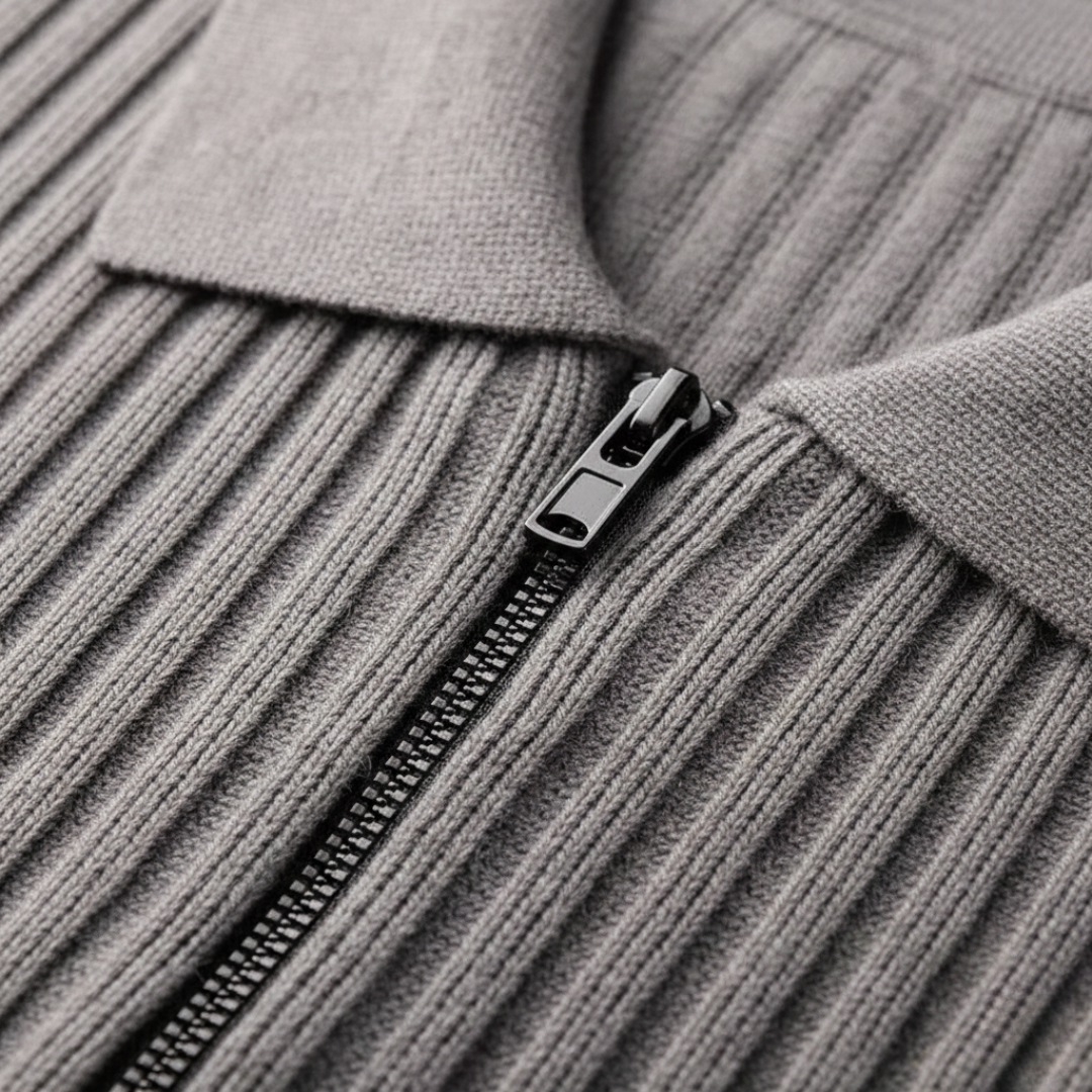 Polo a Manica Lunga in Lana Merino con Zip Uomo