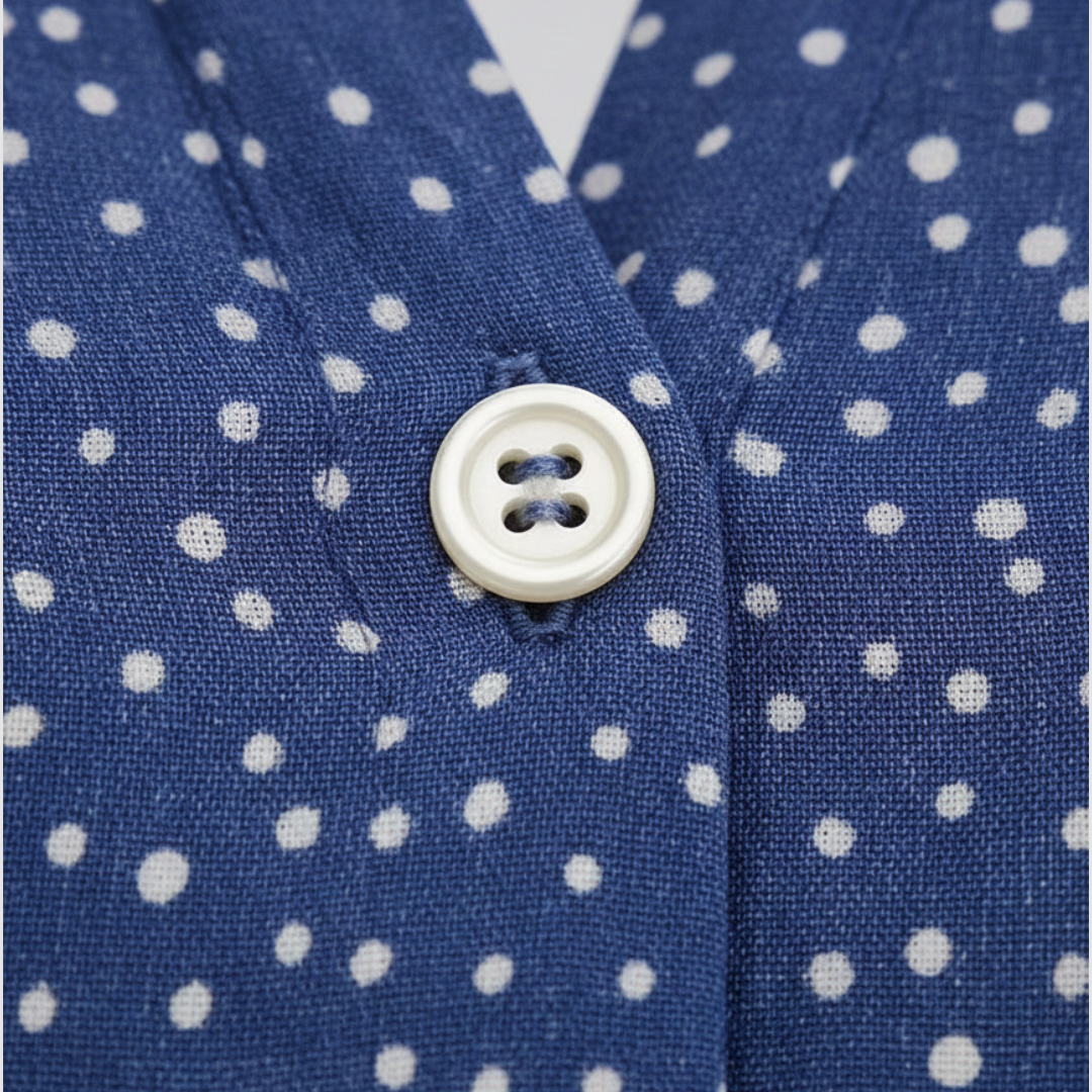 Abito a Camicia a Pois Maniche Corte Scollo a V Donna