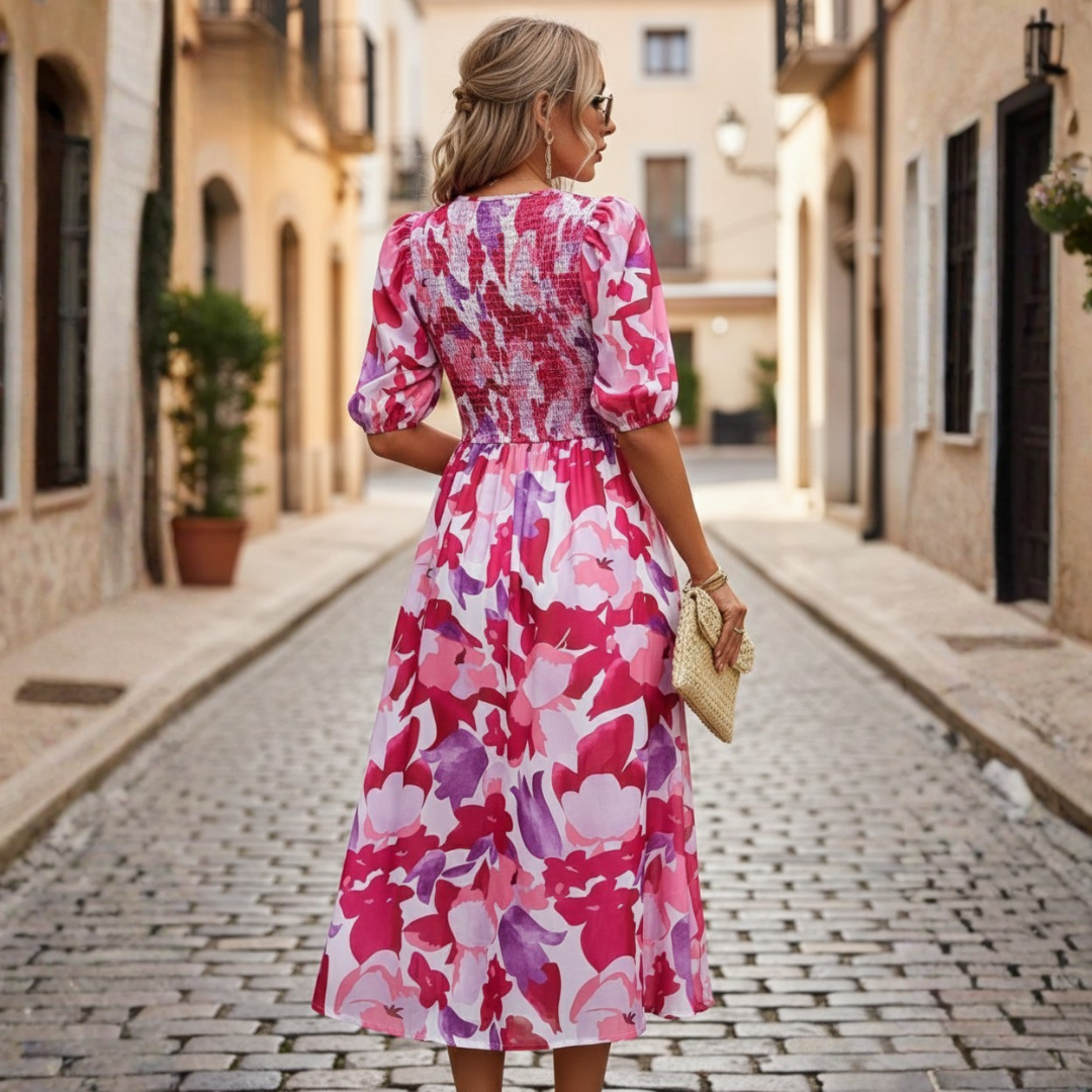 Abito Midi Donna Scollo a V Stampa Geometrica