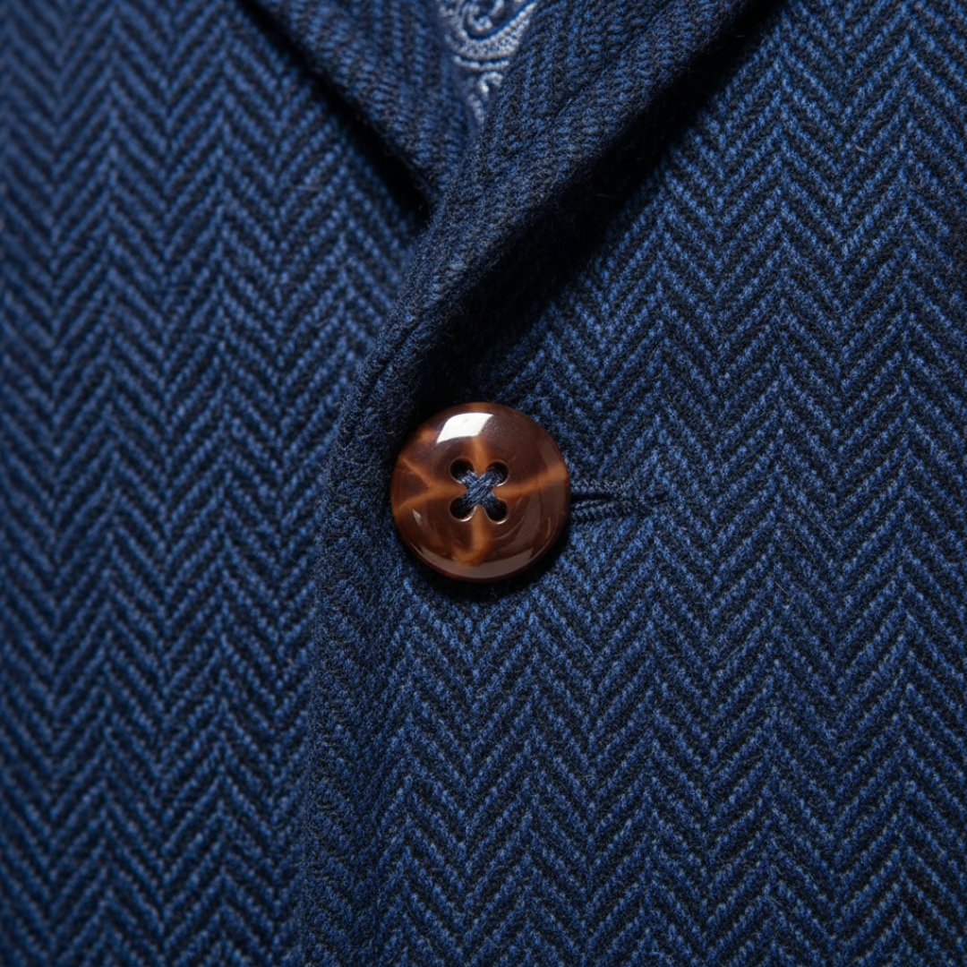 Gilet Uomo Slim Fit in Tweed Spigato con Revers e Bottoni