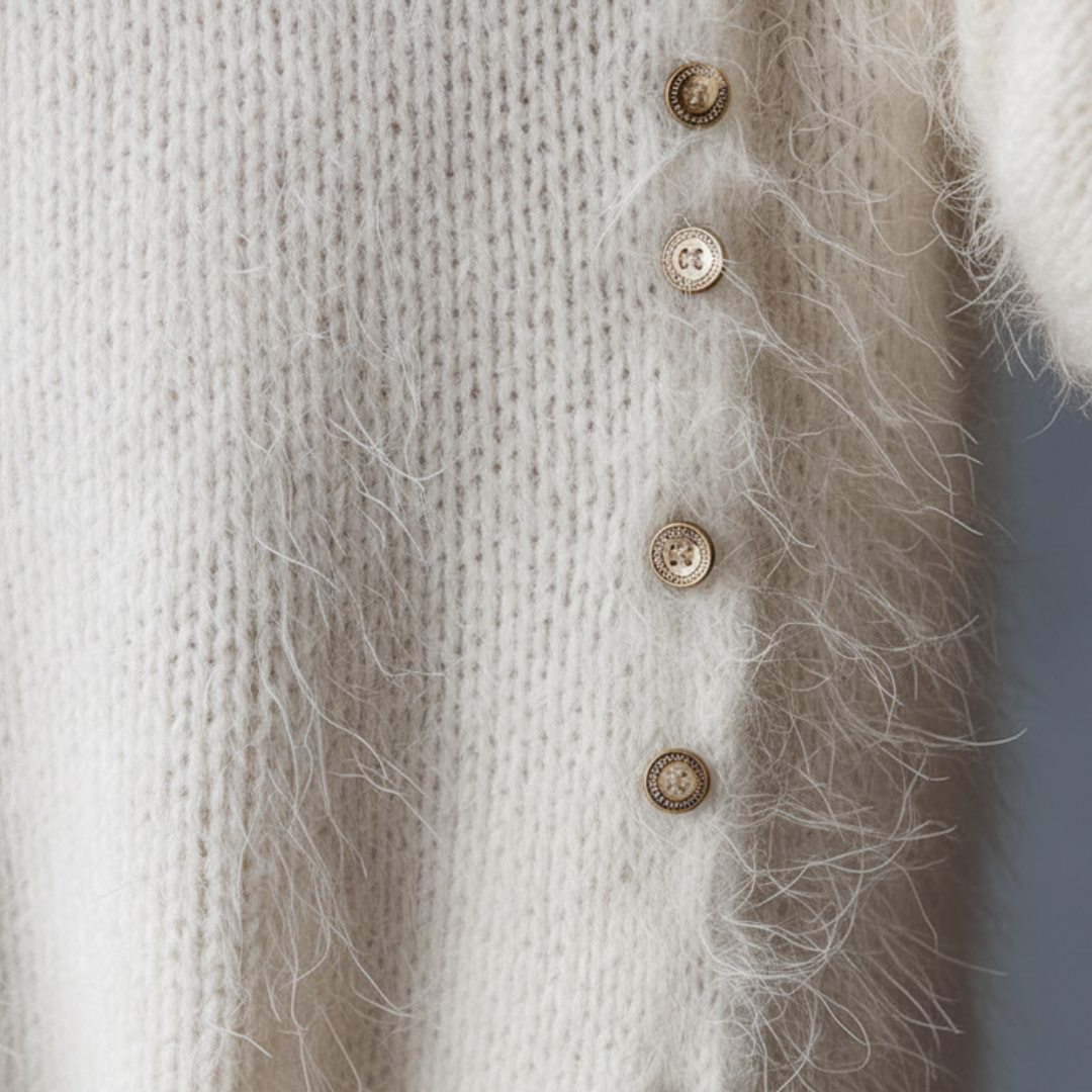 Abito Midi Donna con Scollo a V in Maglia Effetto Pelliccia