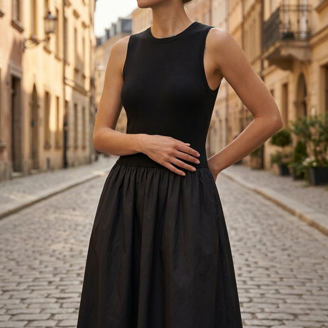 Abito Lungo Donna Drappeggiato Slim Fit Senza Maniche